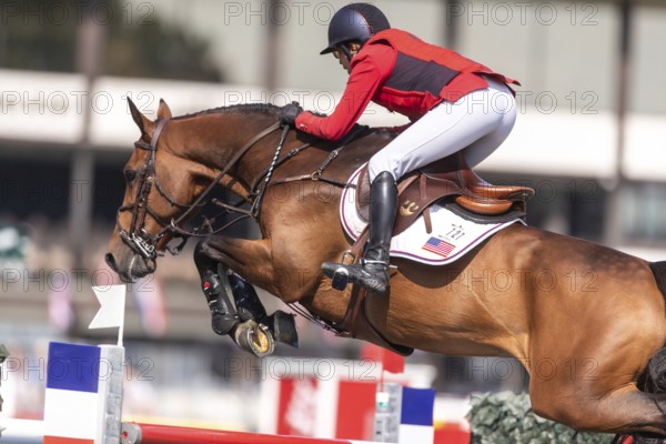 Laura Kraut of the USA, riding Tres Bien Z, competes in the first round of the 2025 BMO Nations Cup during the Spruce Meadows Masters on September 6, 2025 in Calgary, Alberta, Canada, North America