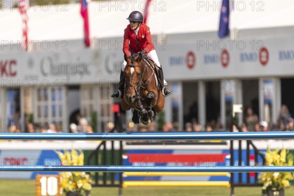 Laura Kraut of the USA, riding Tres Bien Z, competes in the first round of the 2025 BMO Nations Cup during the Spruce Meadows Masters on September 6, 2025 in Calgary, Alberta, Canada, North America
