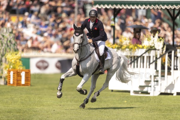 Donald Whitaker of Great Britain, riding Millfield Colette, competes in the first round of the 2025 BMO Nations Cup during the Spruce Meadows Masters on September 6, 2025 in Calgary, Alberta, Canada, North America