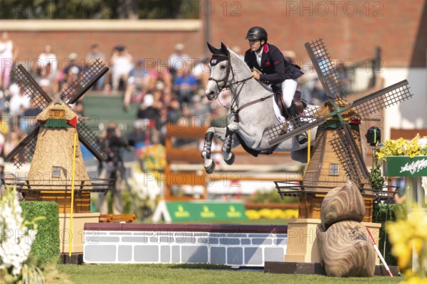Donald Whitaker of Great Britain, riding Millfield Colette, competes in the first round of the 2025 BMO Nations Cup during the Spruce Meadows Masters on September 6, 2025 in Calgary, Alberta, Canada, North America