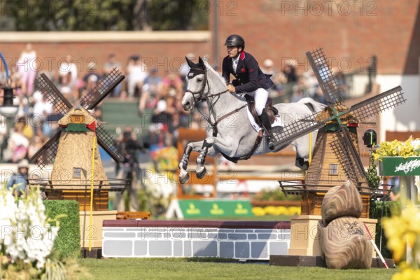 Donald Whitaker of Great Britain, riding Millfield Colette, competes in the first round of the 2025 BMO Nations Cup during the Spruce Meadows Masters on September 6, 2025 in Calgary, Alberta, Canada, North America