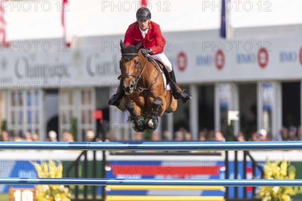Daniel Deusser of Germany, riding Ganster VH Noddevelt, competes in the first round of the 2025 BMO Nations Cup during the Spruce Meadows Masters on September 6, 2025 in Calgary, Alberta, Canada, North America