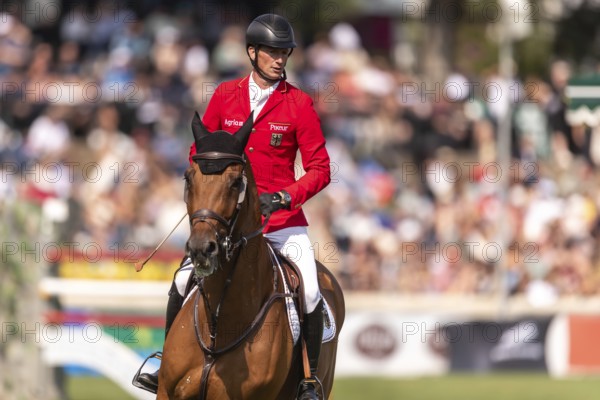 Daniel Deusser of Germany, riding Ganster VH Noddevelt, competes in the first round of the 2025 BMO Nations Cup during the Spruce Meadows Masters on September 6, 2025 in Calgary, Alberta, Canada, North America