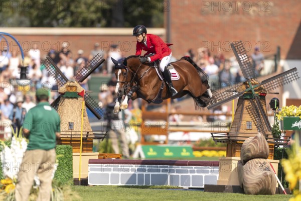 Max Kuhner of Austria, riding Count on Me, competes in the first round of the 2025 BMO Nations Cup during the Spruce Meadows Masters on September 6, 2025 in Calgary, Alberta, Canada, North America