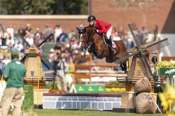 Max Kuhner of Austria, riding Count on Me, competes in the first round of the 2025 BMO Nations Cup during the Spruce Meadows Masters on September 6, 2025 in Calgary, Alberta, Canada, North America