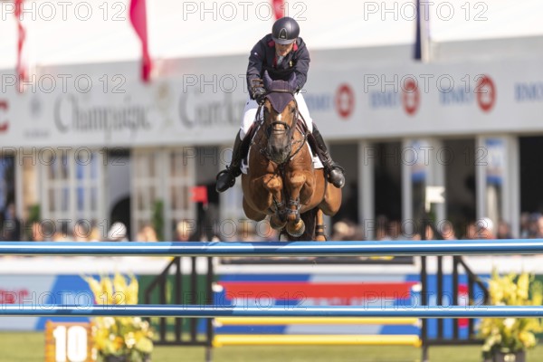 Emeric George of France, riding Dune Du Ru, competes in the first round of the 2025 BMO Nations Cup during the Spruce Meadows Masters on September 6, 2025 in Calgary, Alberta, Canada, North America