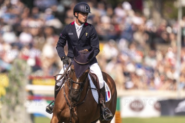 Emeric George of France, riding Dune Du Ru, competes in the first round of the 2025 BMO Nations Cup during the Spruce Meadows Masters on September 6, 2025 in Calgary, Alberta, Canada, North America