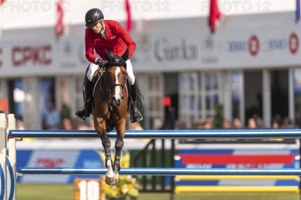 Max Kuhner of Austria, riding Count on Me, competes in the first round of the 2025 BMO Nations Cup during the Spruce Meadows Masters on September 6, 2025 in Calgary, Alberta, Canada, North America