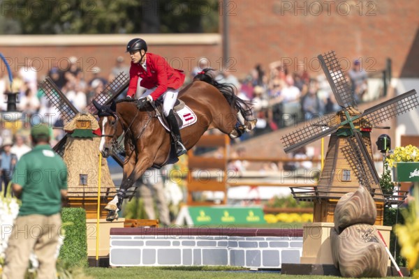 Max Kuhner of Austria, riding Count on Me, competes in the first round of the 2025 BMO Nations Cup during the Spruce Meadows Masters on September 6, 2025 in Calgary, Alberta, Canada, North America