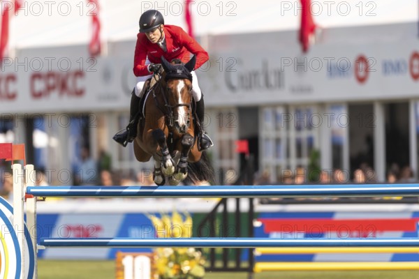 Max Kuhner of Austria, riding Count on Me, competes in the first round of the 2025 BMO Nations Cup during the Spruce Meadows Masters on September 6, 2025 in Calgary, Alberta, Canada, North America