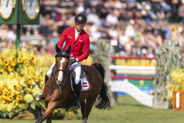 Max Kuhner of Austria, riding Count on Me, competes in the first round of the 2025 BMO Nations Cup during the Spruce Meadows Masters on September 6, 2025 in Calgary, Alberta, Canada, North America