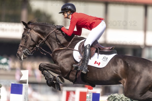 Erynn Ballard of Canada, riding Dior, competes in the first round of the 2025 BMO Nations Cup during the Spruce Meadows Masters on September 6, 2025 in Calgary, Alberta, Canada, North America
