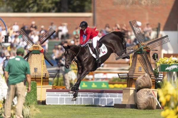 Erynn Ballard of Canada, riding Dior, competes in the first round of the 2025 BMO Nations Cup during the Spruce Meadows Masters on September 6, 2025 in Calgary, Alberta, Canada, North America