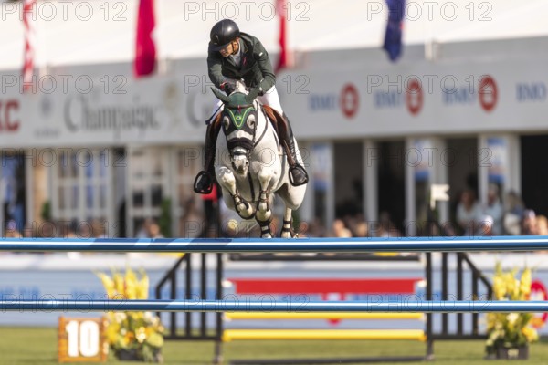 Luiz Felipe de Azevedo Neto of Brazil, riding Pandora Boy Z, competes in the first round of the 2025 BMO Nations Cup during the Spruce Meadows Masters on September 6, 2025 in Calgary, Alberta, Canada, North America