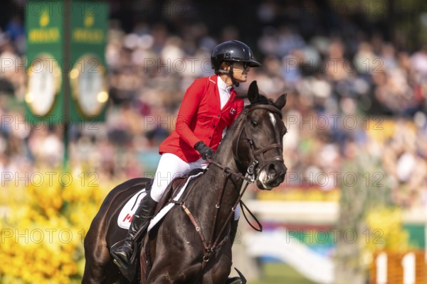 Erynn Ballard of Canada, riding Dior, competes in the first round of the 2025 BMO Nations Cup during the Spruce Meadows Masters on September 6, 2025 in Calgary, Alberta, Canada, North America