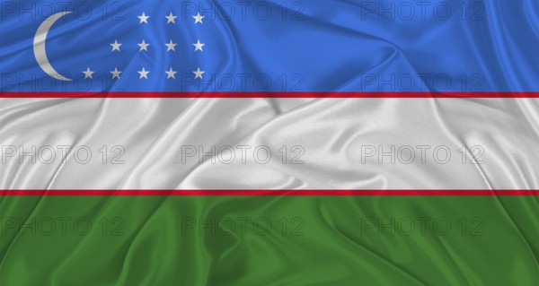 Flag of Uzbekistan with cloth texture. Close up of Uzbekistan flag waving