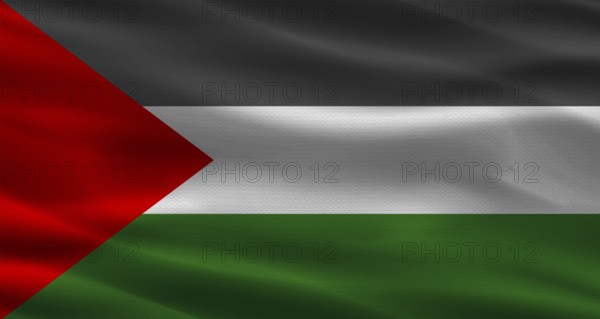 Palestine flag with fabric texture. Realistic flag of Palestine waving