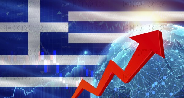 Global financial growth with Greece flag. Financial growth with Greece flag on economic background
