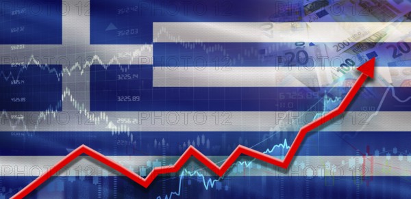 Greece financial growth on market graph. Greek economic growth on financial graph