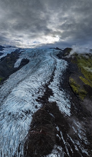 Glacier, clouds, panorama, summer, fog, aerial view, Fjalljökull, Skaftafell, Iceland