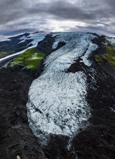 Glacier, clouds, panorama, summer, fog, aerial view, Fjalljökull, Skaftafell, Iceland