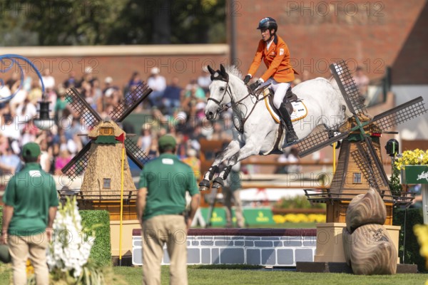 Kevin Jochems of the Netherlands, riding Camilla Van de Helle, competes in the first round of the 2025 BMO Nations Cup during the Spruce Meadows Masters on September 6, 2025 in Calgary, Alberta, Canada, North America