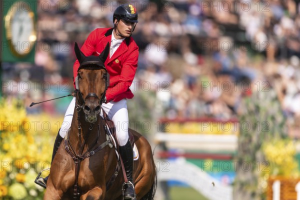 Thibault Philippaerts of Belgium, riding Lyandro, competes in the first round of the 2025 BMO Nations Cup during the Spruce Meadows Masters on September 6, 2025 in Calgary, Alberta, Canada, North America