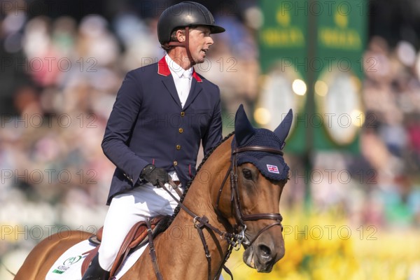 Ben Maher of England, riding Enjeu De Grisien, competes in the first round of the 2025 BMO Nations Cup during the Spruce Meadows Masters on September 6, 2025 in Calgary, Alberta, Canada, North America