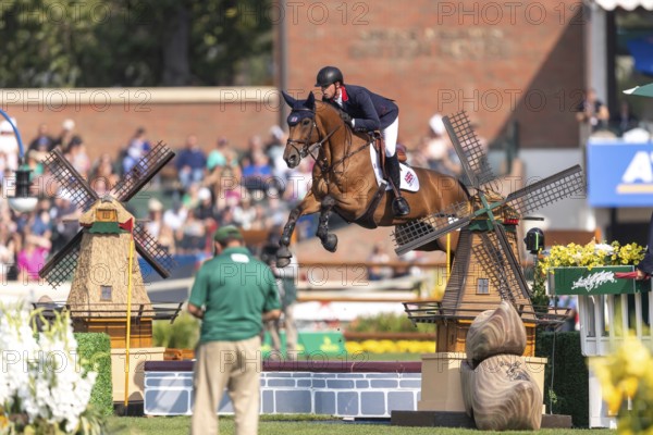 Ben Maher of England, riding Enjeu De Grisien, competes in the first round of the 2025 BMO Nations Cup during the Spruce Meadows Masters on September 6, 2025 in Calgary, Alberta, Canada, North America
