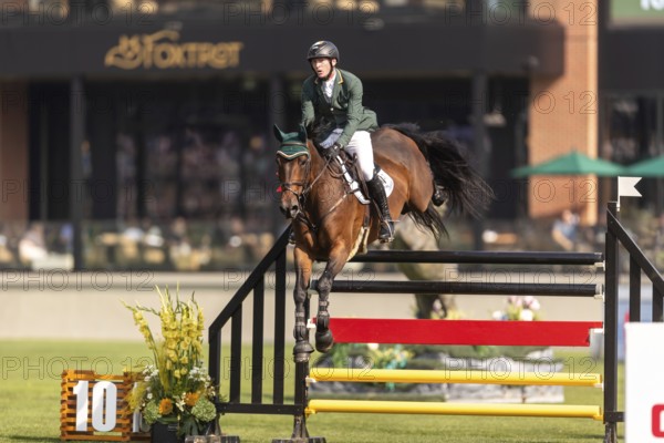 Daniel Coyle of Ireland, riding Legacy, competes in the first round of the 2025 BMO Nations Cup during the Spruce Meadows Masters on September 6, 2025 in Calgary, Alberta, Canada, North America