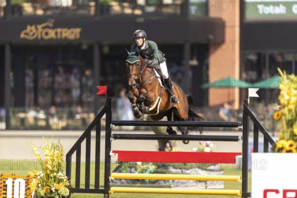 Daniel Coyle of Ireland, riding Legacy, competes in the first round of the 2025 BMO Nations Cup during the Spruce Meadows Masters on September 6, 2025 in Calgary, Alberta, Canada, North America