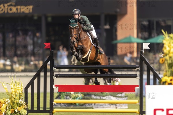 Daniel Coyle of Ireland, riding Legacy, competes in the first round of the 2025 BMO Nations Cup during the Spruce Meadows Masters on September 6, 2025 in Calgary, Alberta, Canada, North America