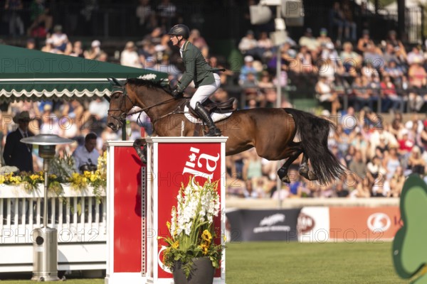 Daniel Coyle of Ireland, riding Legacy, competes in the first round of the 2025 BMO Nations Cup during the Spruce Meadows Masters on September 6, 2025 in Calgary, Alberta, Canada, North America