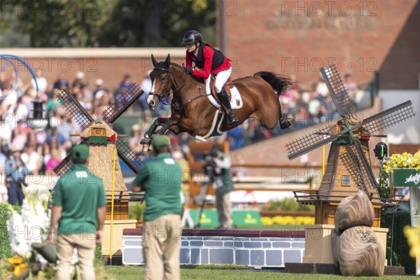 Sophie Hinners of Germany, riding Iron Dames Singclair, competes in the first round of the 2025 BMO Nations Cup during the Spruce Meadows Masters on September 6, 2025 in Calgary, Alberta, Canada, North America
