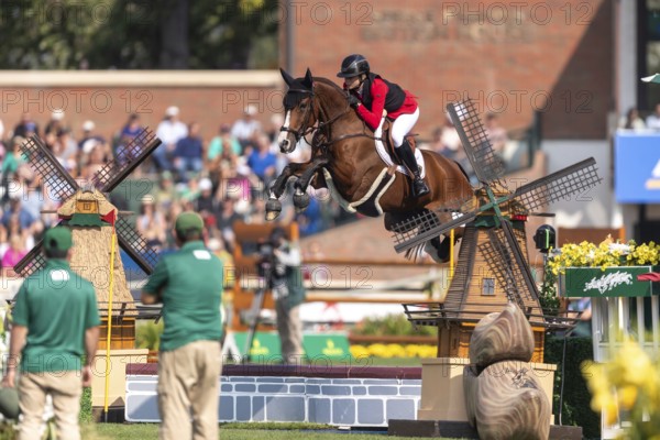Sophie Hinners of Germany, riding Iron Dames Singclair, competes in the first round of the 2025 BMO Nations Cup during the Spruce Meadows Masters on September 6, 2025 in Calgary, Alberta, Canada, North America
