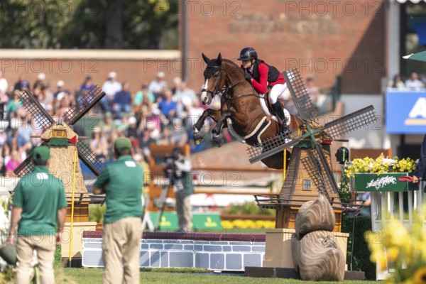 Sophie Hinners of Germany, riding Iron Dames Singclair, competes in the first round of the 2025 BMO Nations Cup during the Spruce Meadows Masters on September 6, 2025 in Calgary, Alberta, Canada, North America