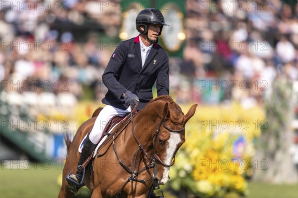 Kevin Staut of France, riding Queens Balou B, competes in the first round of the 2025 BMO Nations Cup during the Spruce Meadows Masters on September 6, 2025 in Calgary, Alberta, Canada, North America