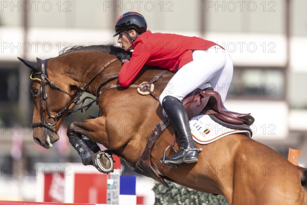 Thibault Philippaerts of Belgium, riding Lyandro, competes in the first round of the 2025 BMO Nations Cup during the Spruce Meadows Masters on September 6, 2025 in Calgary, Alberta, Canada, North America
