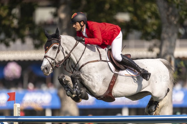 Nicola Philippaerts of Belgium, riding Qnokke de Muze, competes in the first round of the 2025 BMO Nations Cup during the Spruce Meadows Masters on September 6, 2025 in Calgary, Alberta, Canada, North America