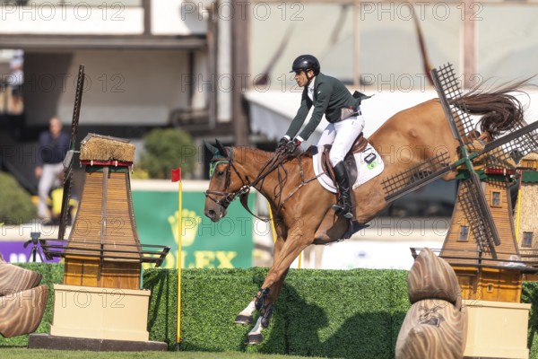 Gabriel De Matos Machado of Brazil, riding Nyles Van de Mottelhoeve, competes in the first round of the 2025 BMO Nations Cup during the Spruce Meadows Masters on September 6, 2025 in Calgary, Alberta, Canada, North America