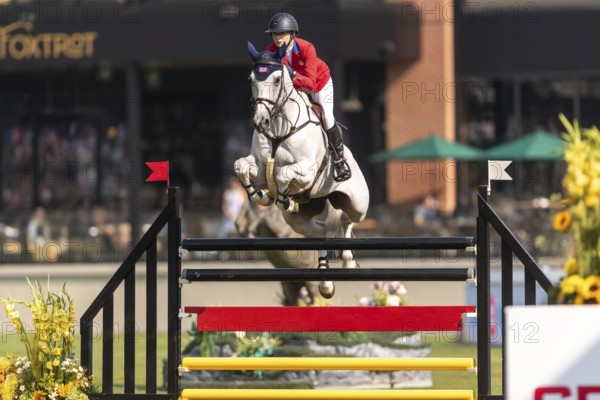 Lillie Keenan of the USA, riding Argan De Beliard, competes in the first round of the 2025 BMO Nations Cup during the Spruce Meadows Masters on September 6, 2025 in Calgary, Alberta, Canada, North America