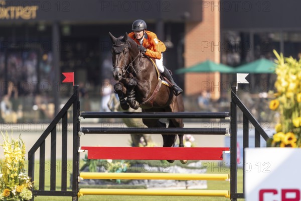 Michael Greeve of the Netherlands, riding Denver, competes in the first round of the 2025 BMO Nations Cup during the Spruce Meadows Masters on September 6, 2025 in Calgary, Alberta, Canada, North America