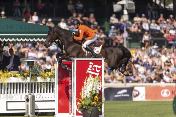 Michael Greeve of the Netherlands, riding Denver, competes in the first round of the 2025 BMO Nations Cup during the Spruce Meadows Masters on September 6, 2025 in Calgary, Alberta, Canada, North America