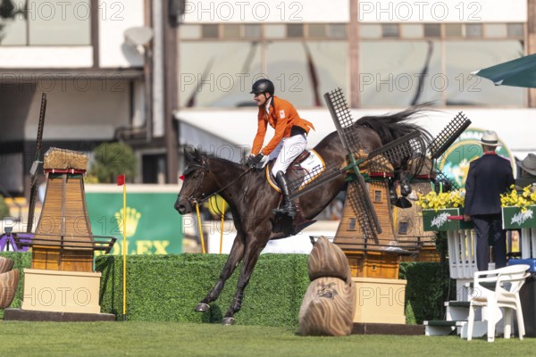 Michael Greeve of the Netherlands, riding Denver, competes in the first round of the 2025 BMO Nations Cup during the Spruce Meadows Masters on September 6, 2025 in Calgary, Alberta, Canada, North America