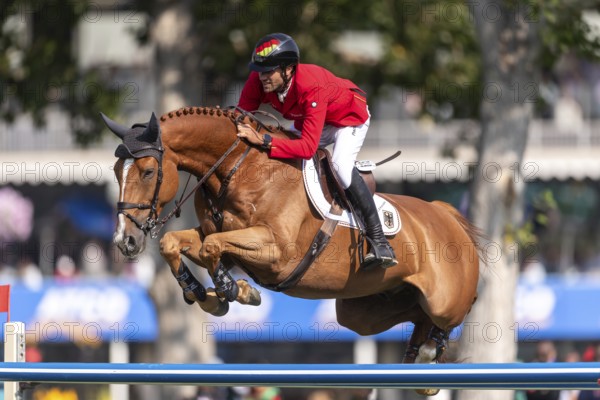 Christian Kukuk of Germany, riding Cepano Baloubet, competes in the first round of the 2025 BMO Nations Cup during the Spruce Meadows Masters on September 6, 2025 in Calgary, Alberta, Canada, North America