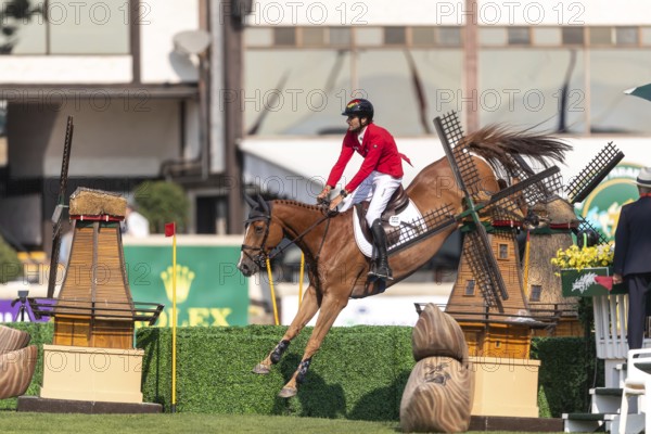 Christian Kukuk of Germany, riding Cepano Baloubet, competes in the first round of the 2025 BMO Nations Cup during the Spruce Meadows Masters on September 6, 2025 in Calgary, Alberta, Canada, North America