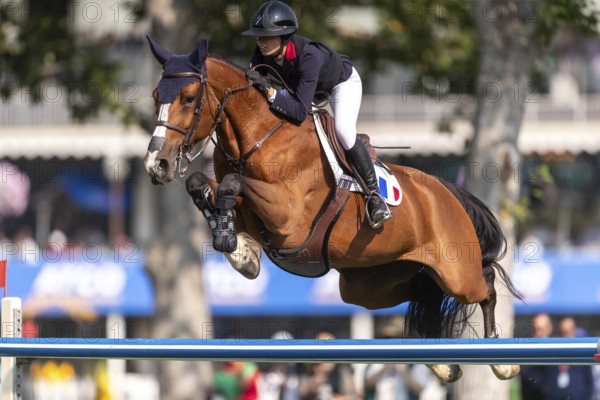 Nina Mallevaey of France, riding Nikka VD Bisschop, competes in the first round of the 2025 BMO Nations Cup during the Spruce Meadows Masters on September 6, 2025 in Calgary, Alberta, Canada, North America