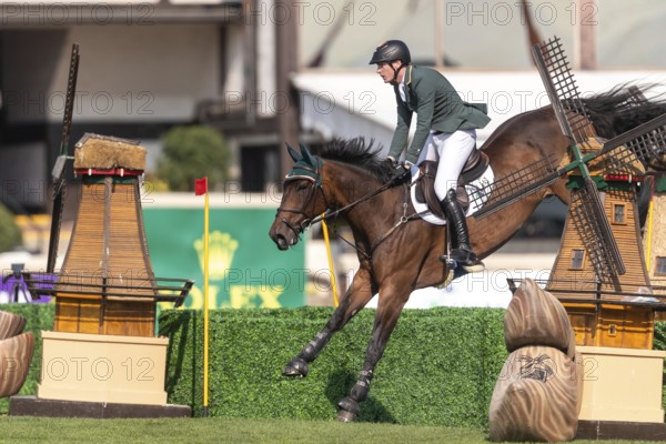Daniel Coyle of Ireland, riding Legacy, competes in the first round of the 2025 BMO Nations Cup during the Spruce Meadows Masters on September 6, 2025 in Calgary, Alberta, Canada, North America