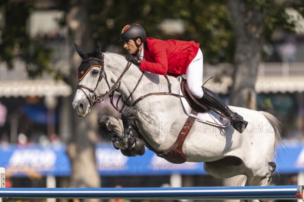 Nicola Philippaerts of Belgium, riding Qnokke de Muze, competes in the first round of the 2025 BMO Nations Cup during the Spruce Meadows Masters on September 6, 2025 in Calgary, Alberta, Canada, North America