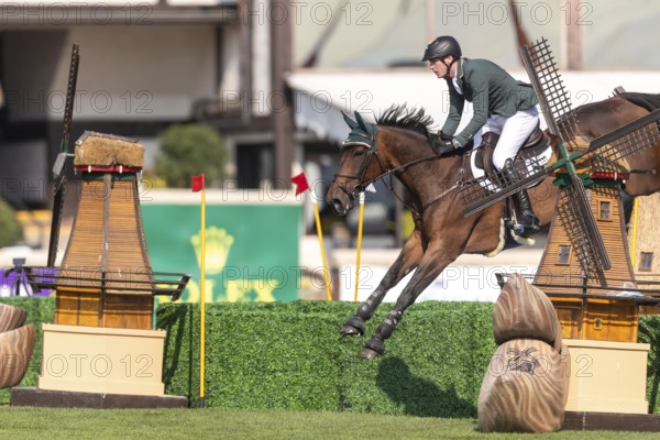 Daniel Coyle of Ireland, riding Legacy, competes in the first round of the 2025 BMO Nations Cup during the Spruce Meadows Masters on September 6, 2025 in Calgary, Alberta, Canada, North America